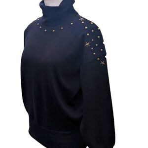 Meister black vintage turtleneck sweater with studded embellishments size medium